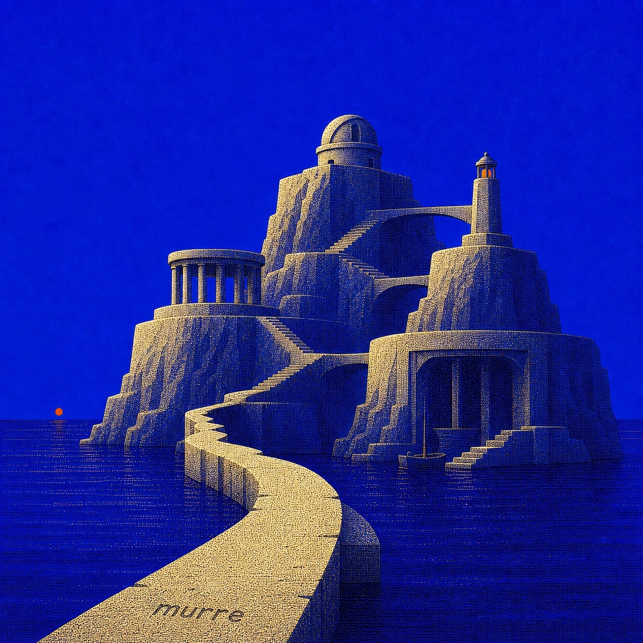 A pointillist cobalt island whose connected terraces represent Murre's portfolio capabilities